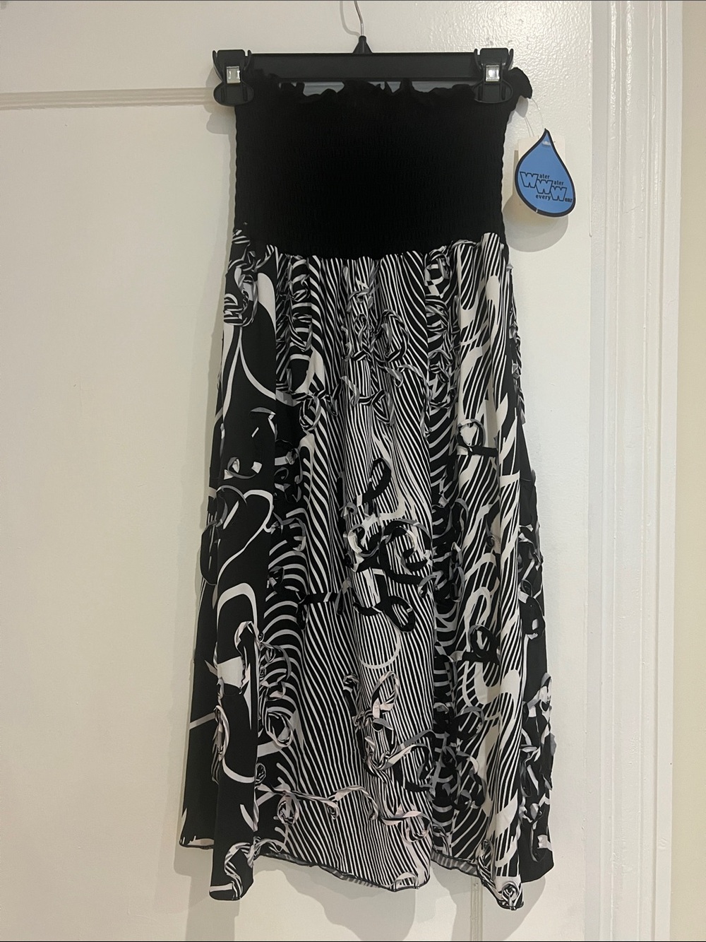 Black & White Strapless Smocked Dress